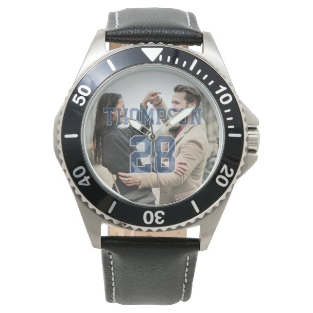 Couple's Photo with Transparent Jersey Name Number Watch (Front)