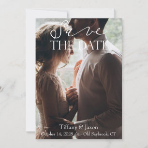 Couple's Picture White Script Text Save The Date
