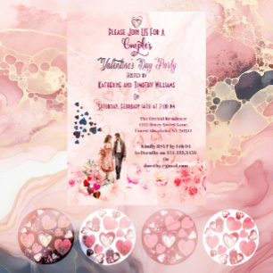 Couples Pink Floral Hearts Valentine's Day Party  Invitation