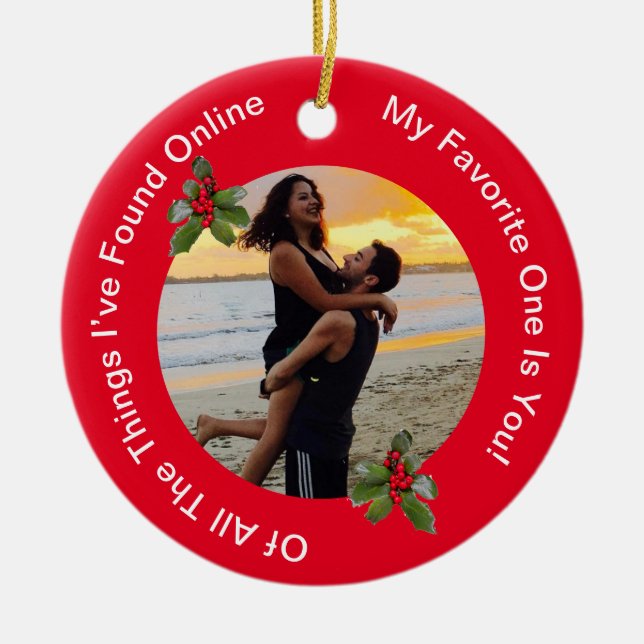 Couple's Red and Green Christmas Ceramic Ornament (Front)