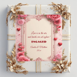 Couple's Romantic Pink Heart Motifs Floral Engaged Square Sticker