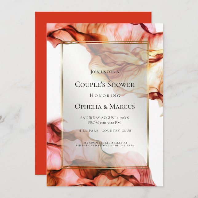 COUPLE's SHOWER | Abstract Ink Autumn Colours 4 Invitation (Front/Back)