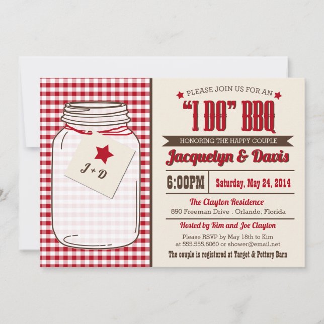 Couples Shower BBQ Invitation in Mason Jar "I DO" (Front)