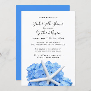 Couples Shower Blue Hydrangea Starfish Invitation