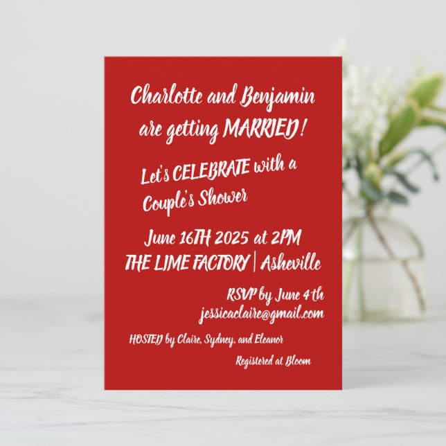 Couples Shower Bold Red Playful Typography Fun Invitation (Standing Front)