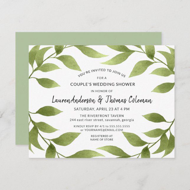 Couple's Shower Botanical Watercolor Willows Invitation (Front/Back)