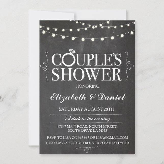 Couples Shower Chalk String Lights Invitation (Front)