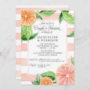 Couples Shower Citrus Pink Grapefruit Watercolor Invitation