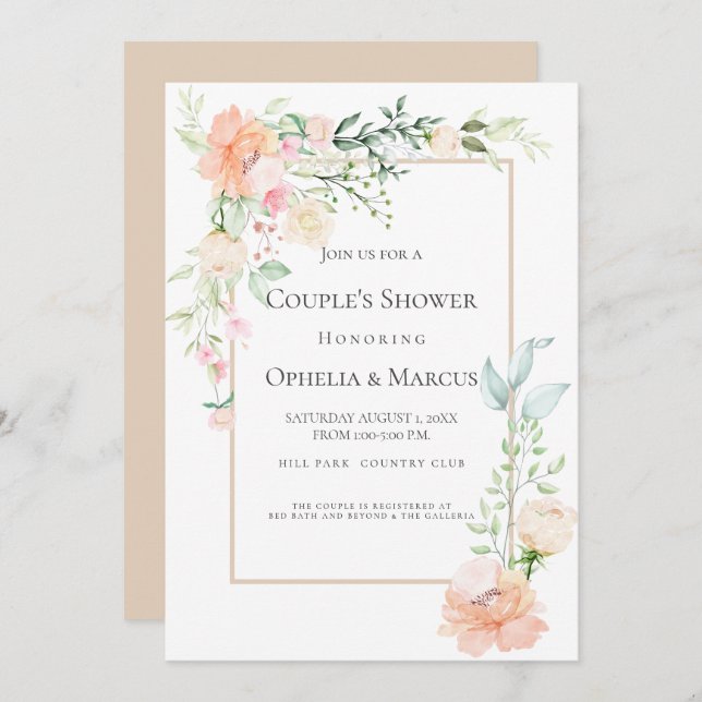COUPLE'S SHOWER | Delicate Spring Floral Bouquet Invitation (Front/Back)