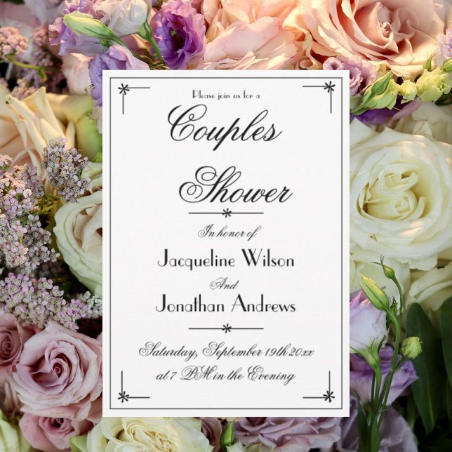  Couples Shower Elegant Chic White Custom Script Invitation (Couples Shower - Elegant, chic, white, custom script, wedding shower invitation.)