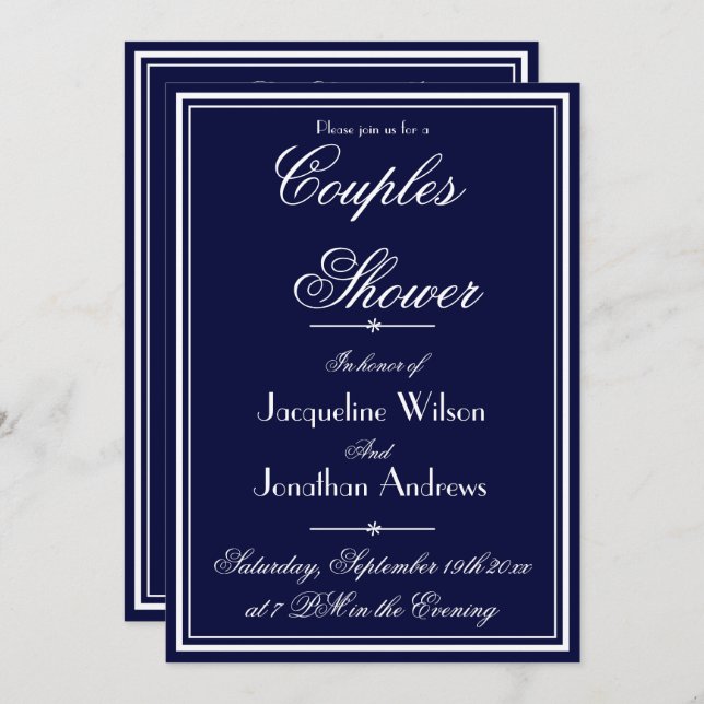 Couples Shower Elegant Personalised Name RSVP Chic Invitation (Front/Back)