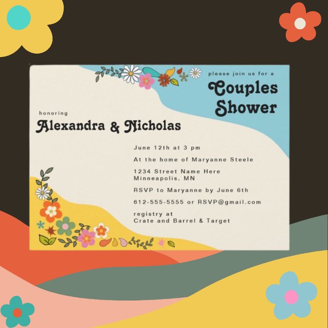 Couples Shower Flower Power 70's inspired  Invitation (Creator Uploaded)
