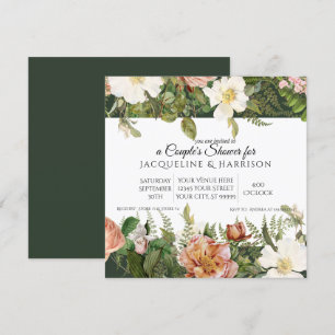 Couples Shower Forest Coral n Ivory Roses Floral Invitation