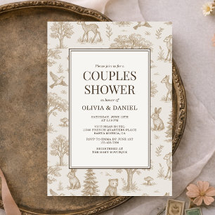 Couples Shower French Toile Woodland Animals Invitation