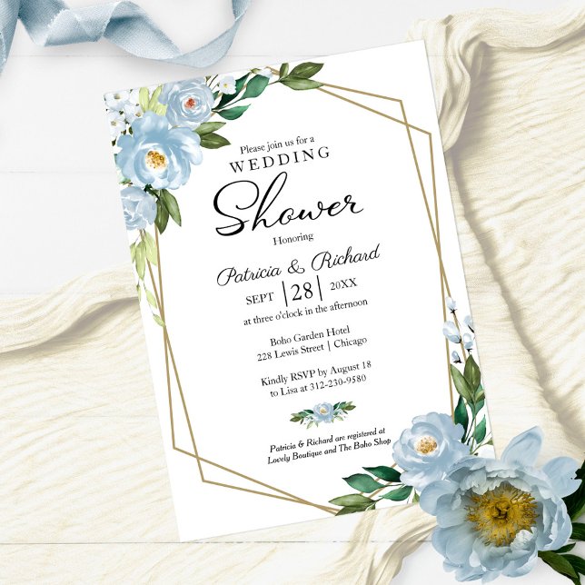  Couples Shower Geometric Dusty Blue Floral Invitation (Creator Uploaded)