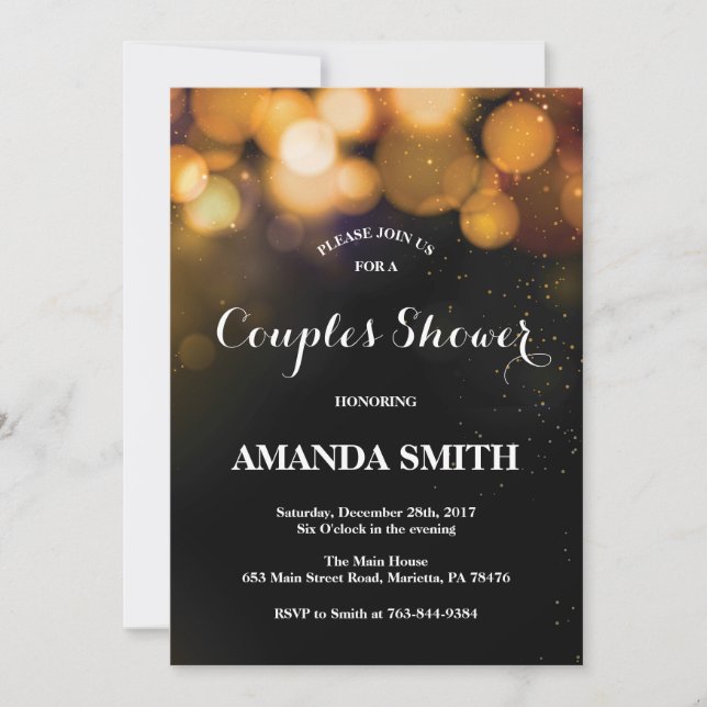Couples Shower Invitation Card Gold Glitter (Front)