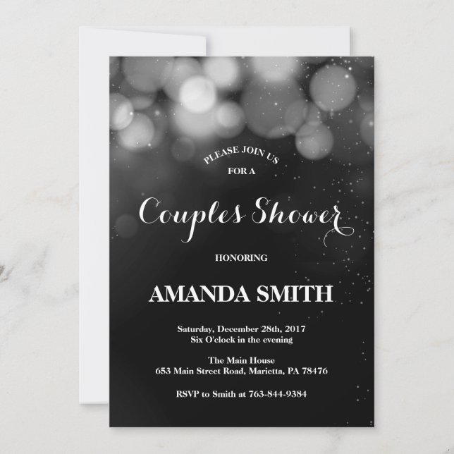 Couples Shower Invitation Card Silver Glitter (Front)
