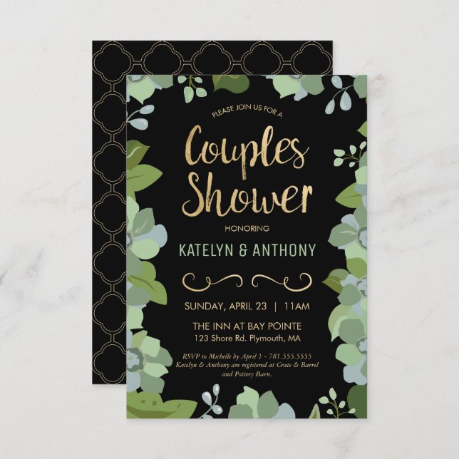 Couples Shower Invite - Gold, Elegant, Customised (Front/Back)