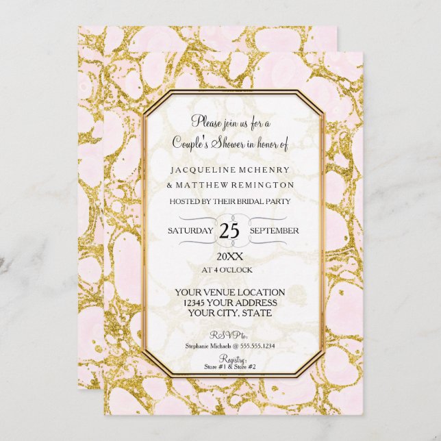 Couples Shower Marbled Marble Paper Rose Gold Pink Invitation (Front/Back)