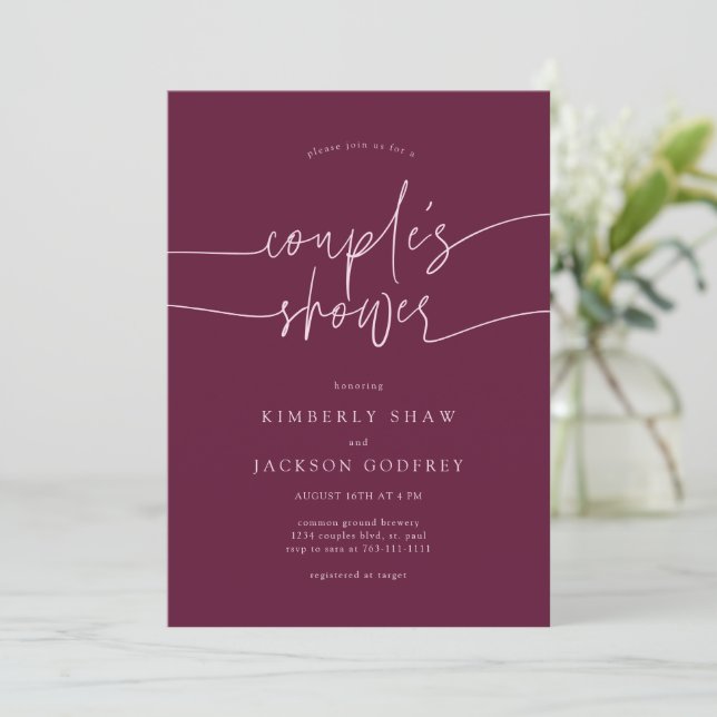 Couple's Shower Minimalist Script Cranberry Invitation (Standing Front)