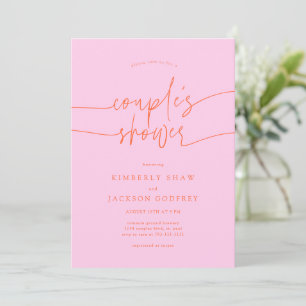 Couple's Shower Minimalist Script Pink Orange Invitation