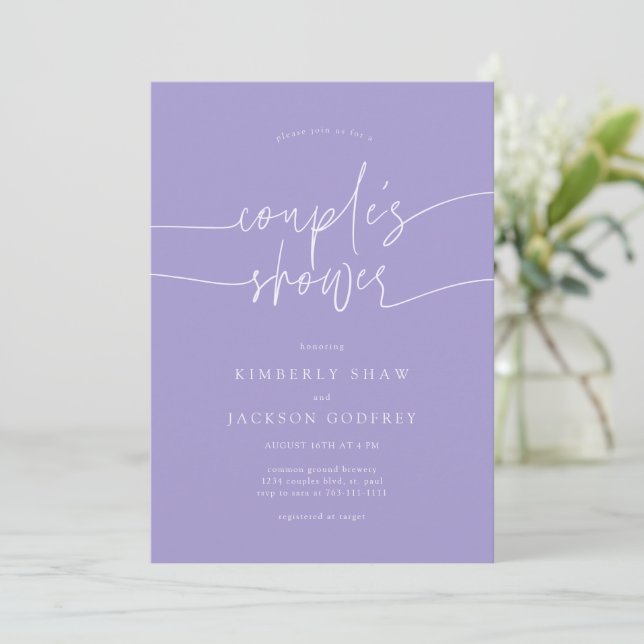 Couple's Shower Minimalist Script Violet Invitation (Standing Front)