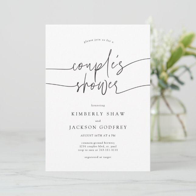 Couple's Shower Minimalist Script White Invitation (Standing Front)