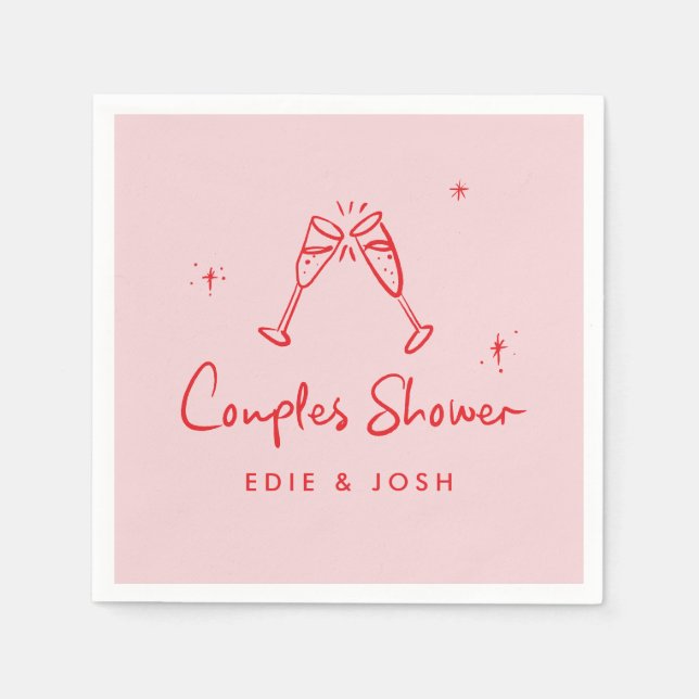 Couples shower modern pink red elegant handwritten napkin (Front)