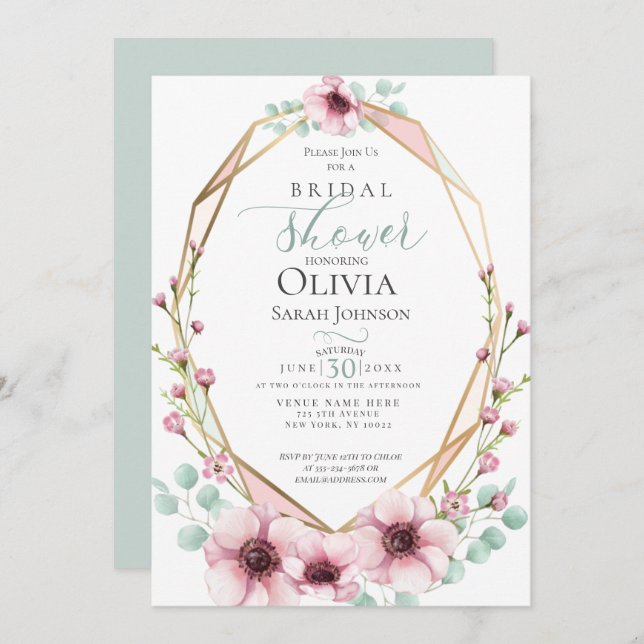Couple's Shower | Pink Anemones and Foliage Invitation (Front/Back)