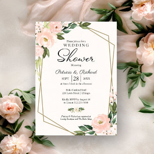  Couples Shower Pink Blush Floral Geometric Invitation