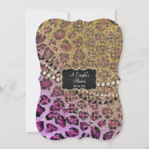 Couples Shower Purple Gold Leopard Animal Print Invitation