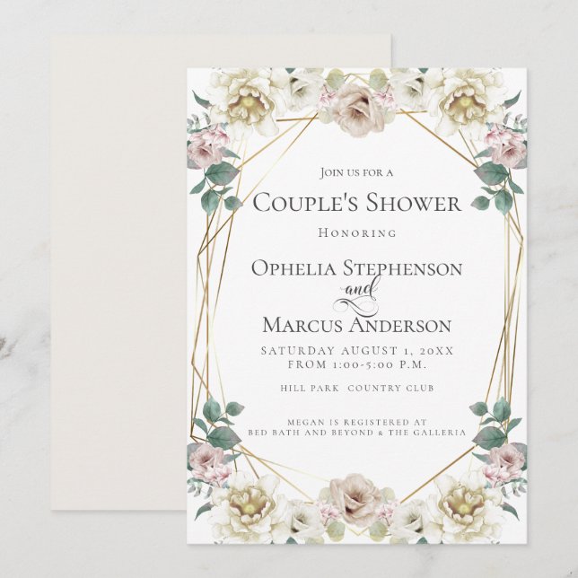 COUPLE'S SHOWER | Romantic Ivory Floral Invitation (Front/Back)