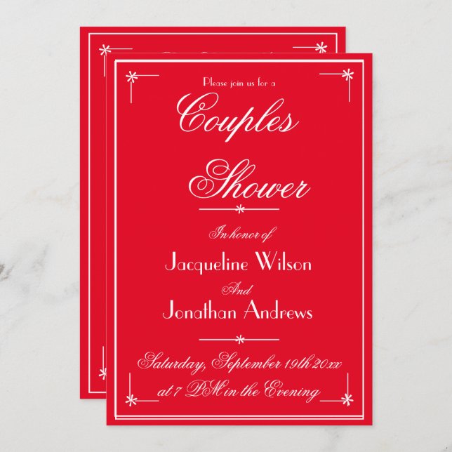 Couples Shower Romantic Red Names RSVP Shower  Invitation (Front/Back)
