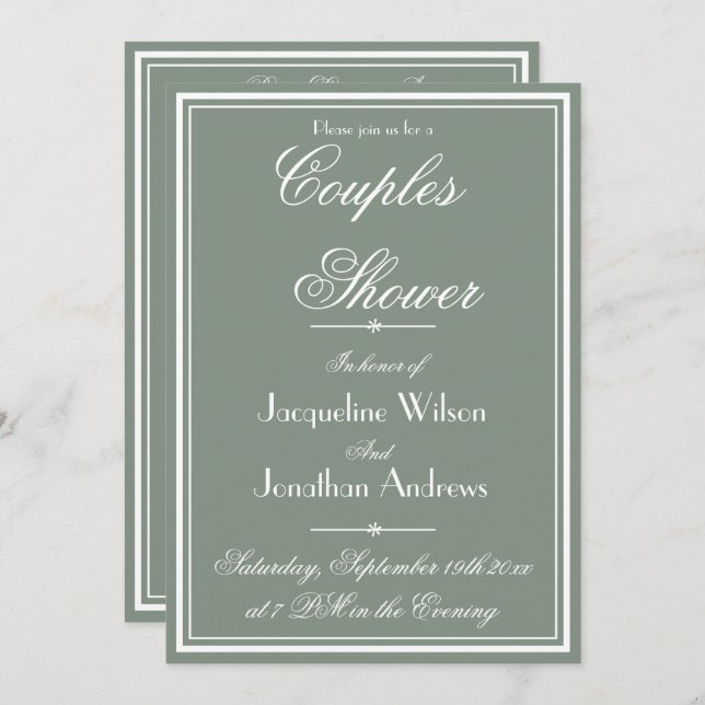 Couples Shower Sage Green Simple Rustic Names RSVP Invitation (Front/Back)