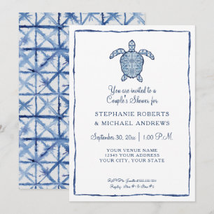 Couples Shower Shibori Sea Turtle Watercolor Beach Invitation
