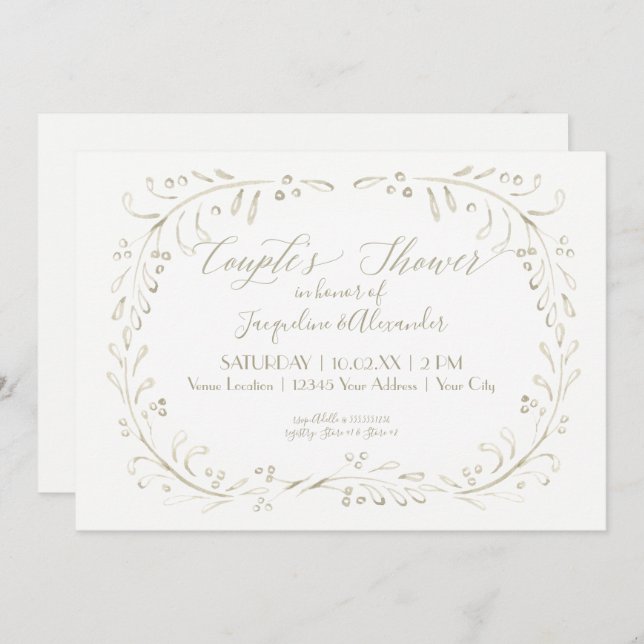 Couples Shower Simple Watercolor Modern Leaf Art Invitation (Front/Back)