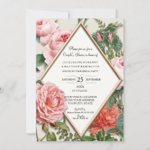 Couples Shower Vintage English Floral Rose Gold Invitation
