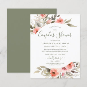 Couple's Shower Watercolor Blush Rose Wreath Invitation