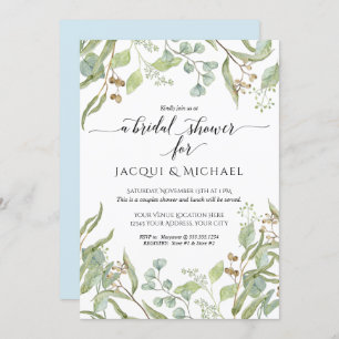 Couples Shower Watercolor Eucalyptus Leaf Foliage Invitation
