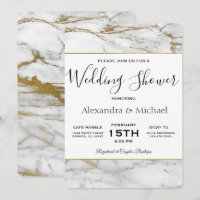 Couple's Shower White & Gold Marble Invitation