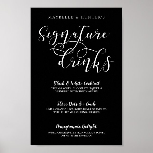 Couple's Signature Drinks Modern White Calligraphy Poster (Front)