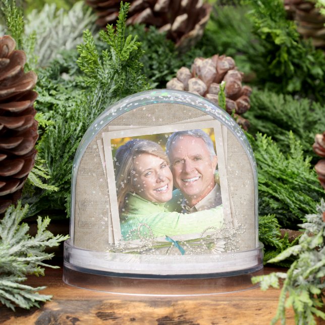 Couples Snapshot In a Retro Photo Frame Snowglobe (Winter)
