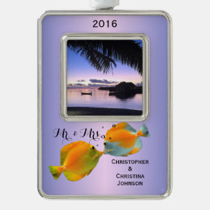 Couple's Sweet Kisses Maldives Sunset Coral Fish Silver Plated Framed Ornament