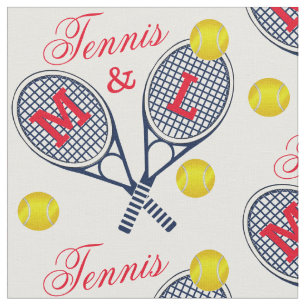 Couples Tennis Rackets and Balls Monogram Fabric