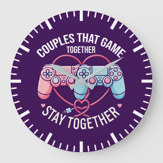 Couples That Game Together - Gaming Coupe Lovers Large Clock (Front)