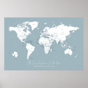 Couples Travel World Map of Where We've Been Poster