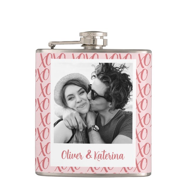 Couple's Valentine's XOXO Photo  Hip Flask (Front)