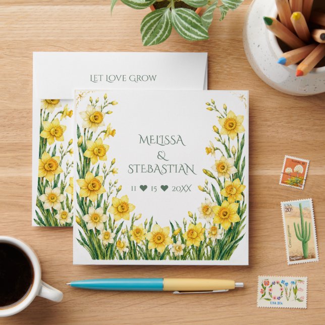 Couples Wedding/Anniversary Daffodil Seed Favour Envelope (Desk)