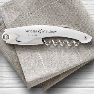 Couple's Wedding Date Modern Minimal Black & White Corkscrew
