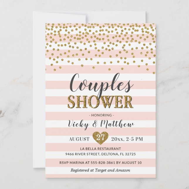 Couples Wedding Shower Blush Pink Gold Confetti Invitation (Front)
